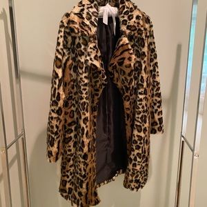 Ming Wang Faux Leopard Fur Long Coat XS